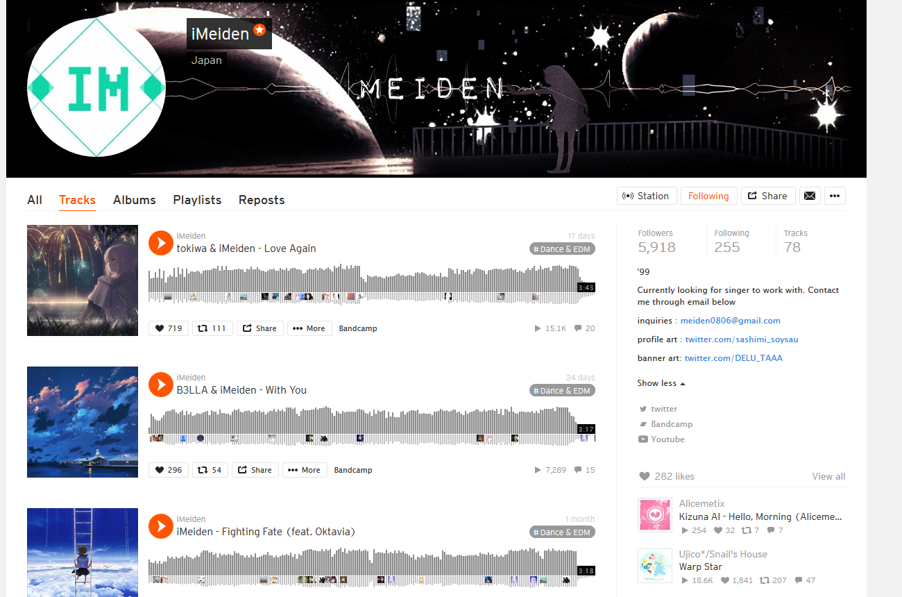 Penampakan channel soundcloud iMeiden